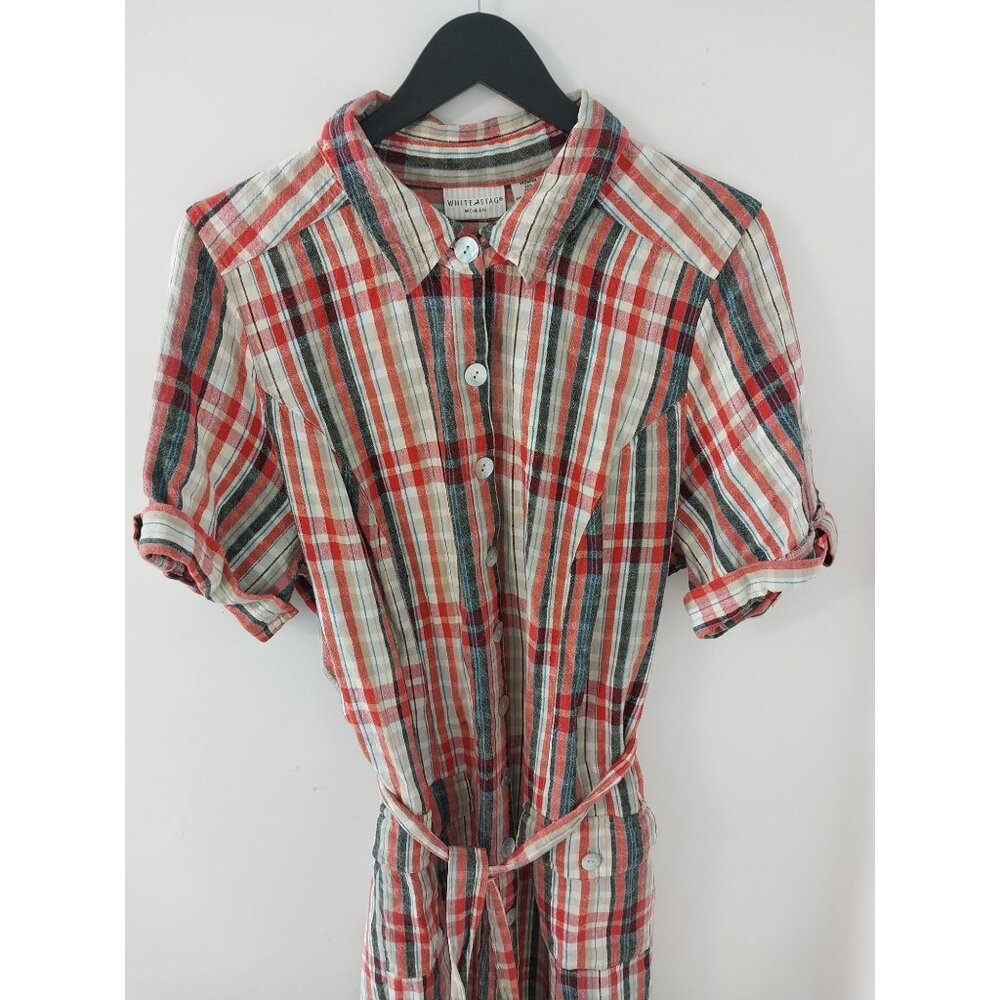 VTG White Stag Linen Blend Casual Button Up Plaid Dress Women's Size 16W - Picture 3 of 12